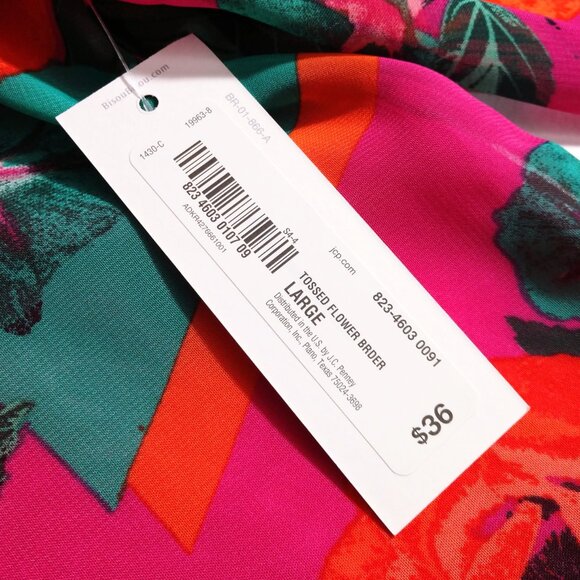 NWT Bisou Bisou Women's Pink Floral Print Crop Lined V-Neck Shirt L Large - Picture 9 of 9